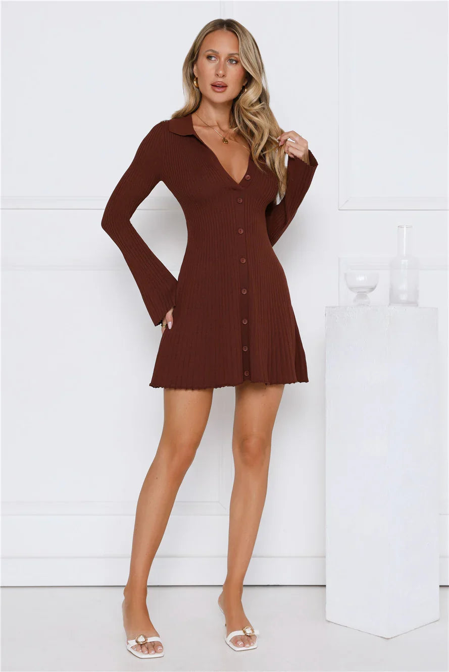 Autumn Luxe Long Sleeve Knit Dress Brown