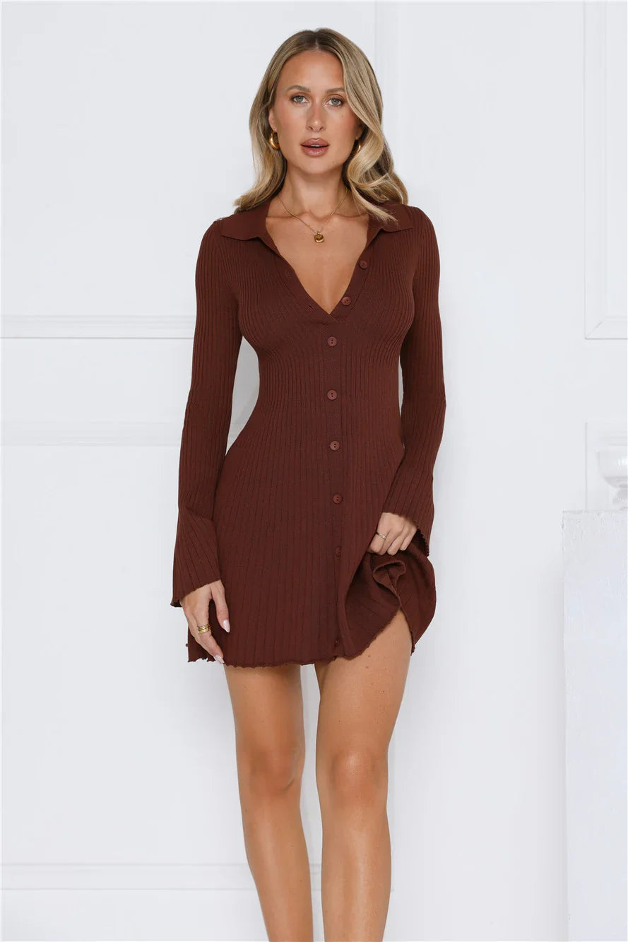 Autumn Luxe Long Sleeve Knit Dress Brown